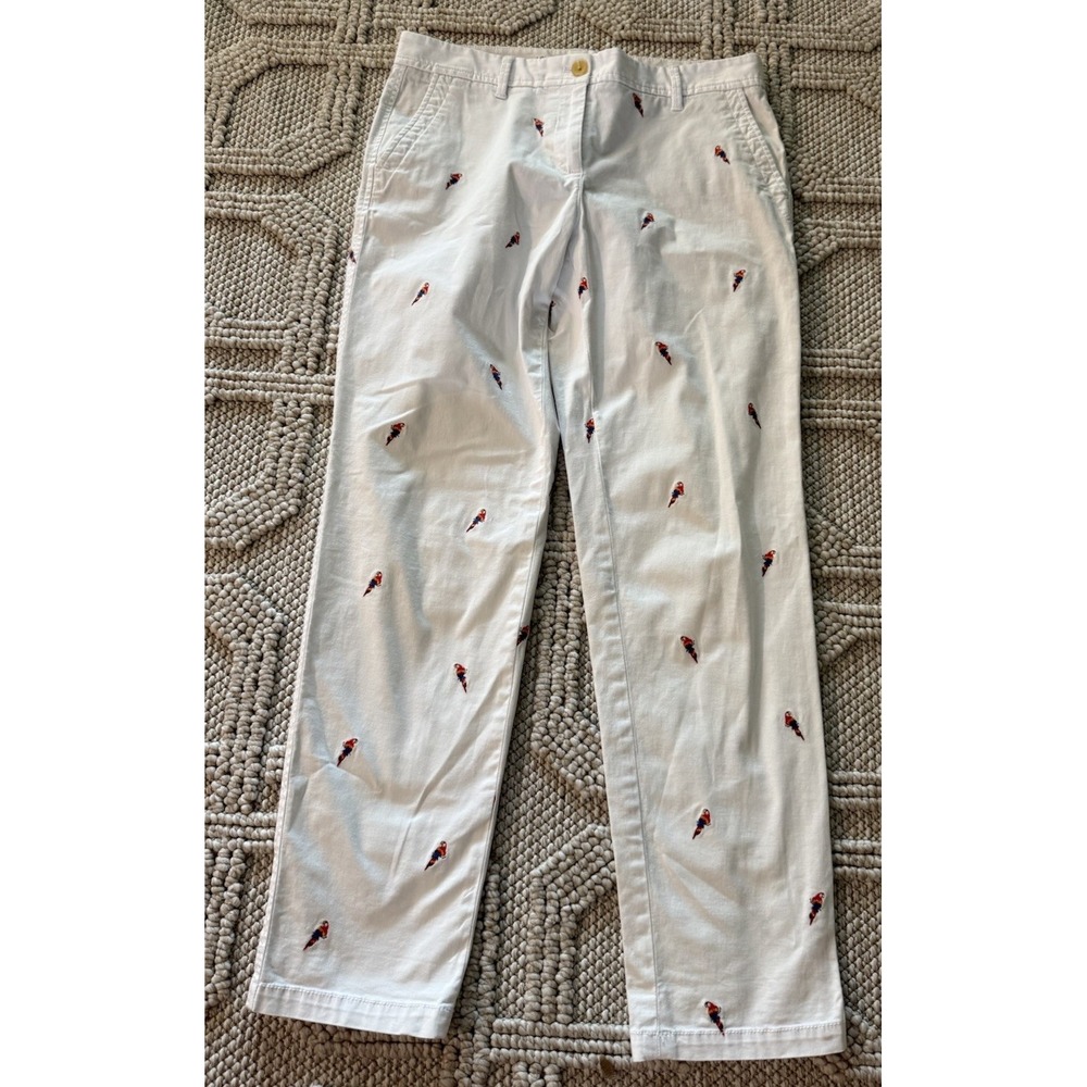 Talbots Relaxed Chino White Embroidered Parrots Pants Ladies Size 4